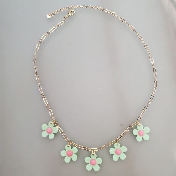 NEW Mint Green Retro Floral Daisy Link Necklace - Picture 3 of 6